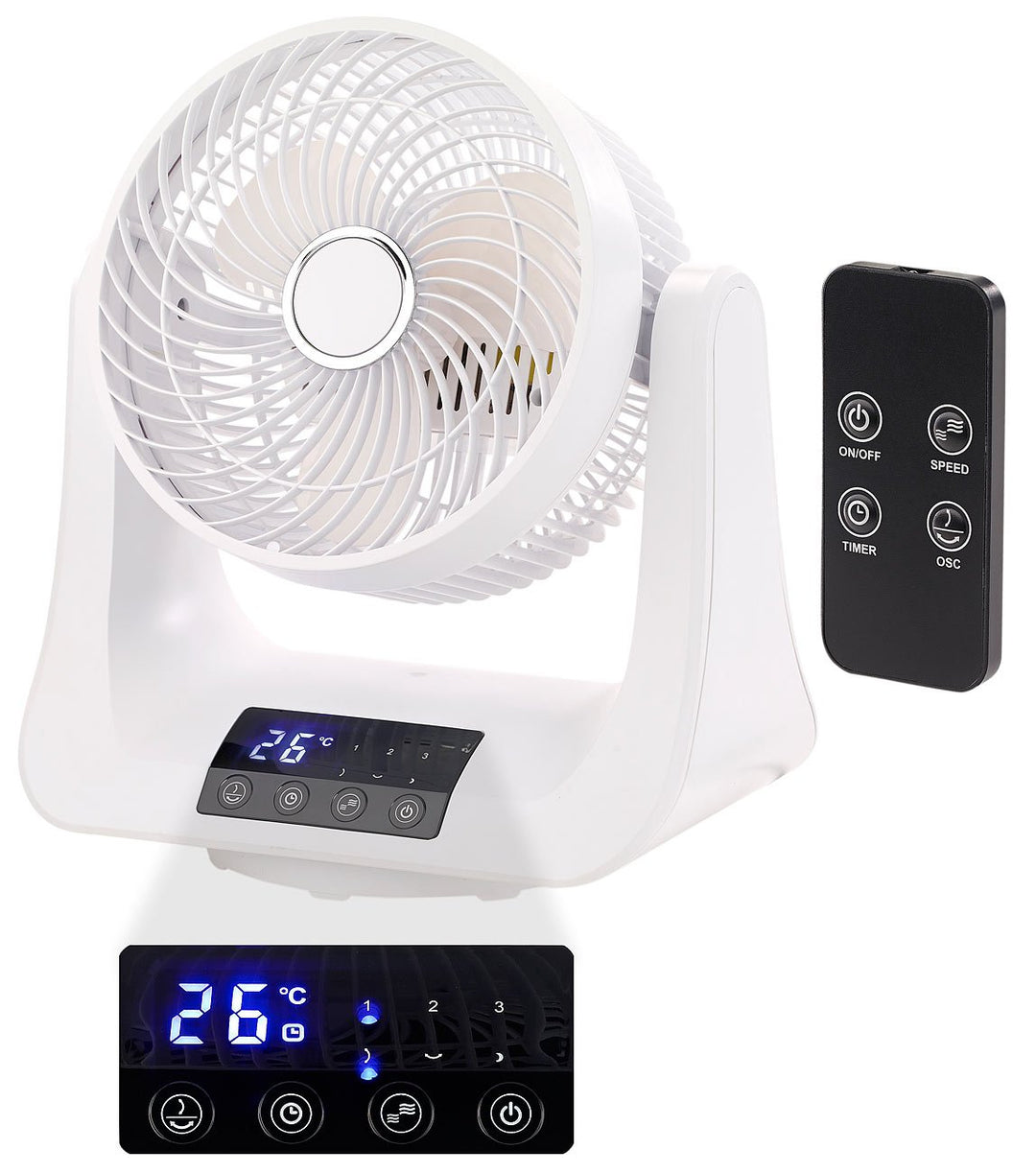 Sichler Haushaltsgeräte Raumlüfter: Digitaler 3D-Robo-Raumventilator & Luftzirkulator, 45 Watt, Ø 21
