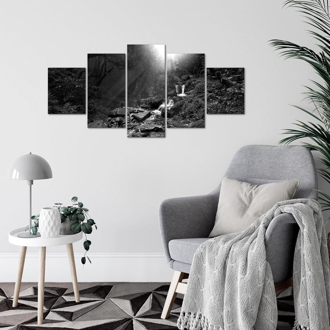 Runa Art Wandbilder Natur Wald 5 Teilig Bild auf Vlies Leinwand Deko Wohnzimmer Schlafzimmer Bäume S