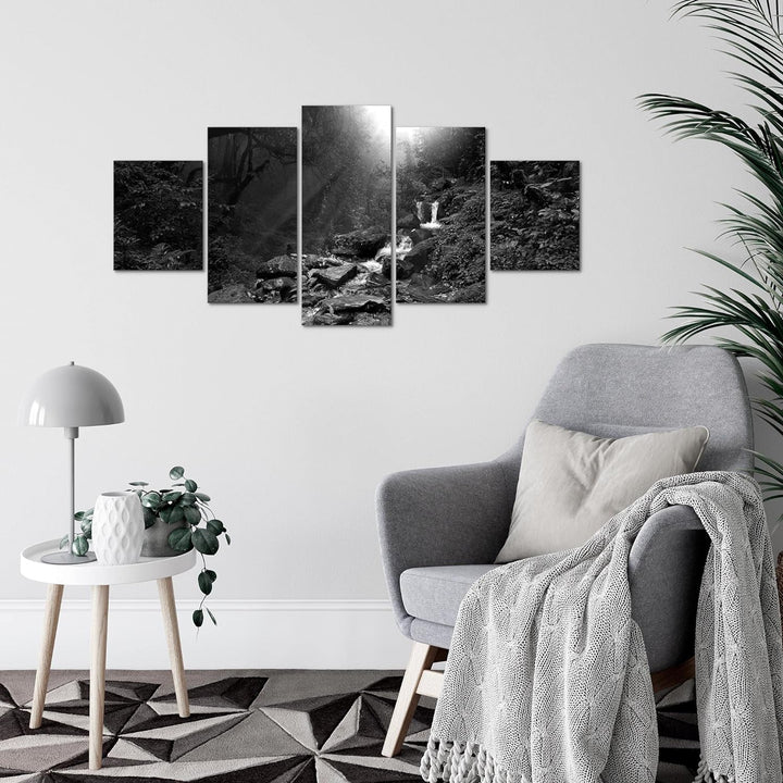 Runa Art Wandbilder Natur Wald 5 Teilig Bild auf Vlies Leinwand Deko Wohnzimmer Schlafzimmer Bäume S