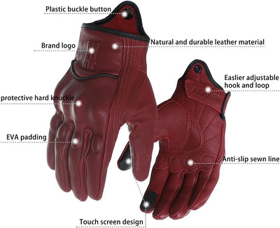 Harssidanzar Herren Vollfinger Ziegenleder Leder Touchscreen Motorradhandschuhe GM028E M Rot(upgrade