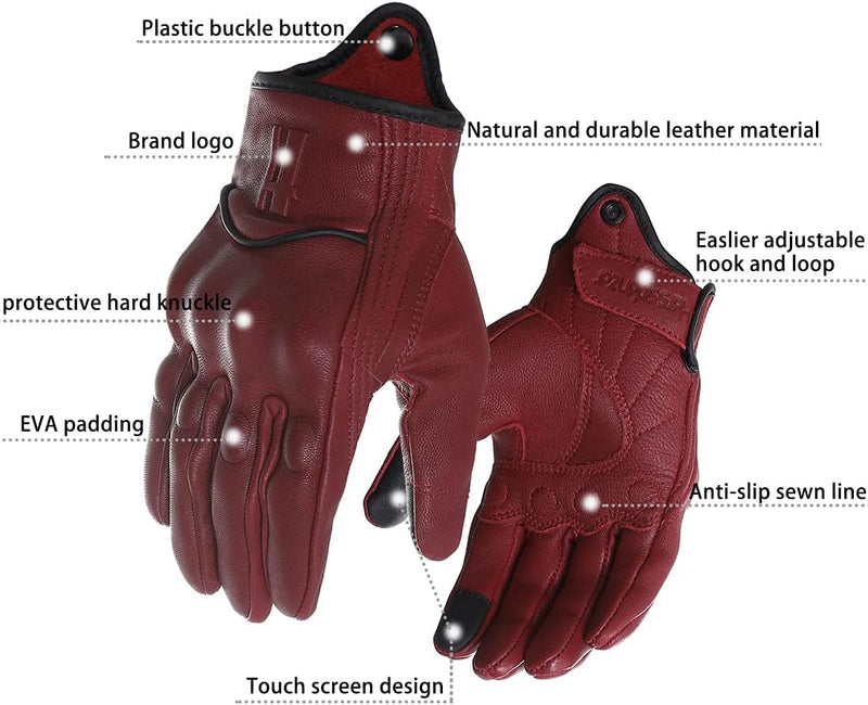 Harssidanzar Herren Vollfinger Ziegenleder Leder Touchscreen Motorradhandschuhe GM028E M Rot(upgrade