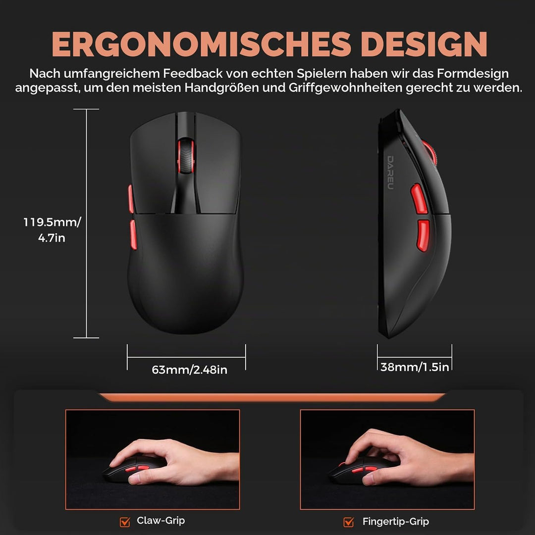 DAREU A950 Wing Wireless Gaming Mouse, Ultraleicht 35 g, Dual Polling Rate 8000 Hz, 30 000 DPI Optis