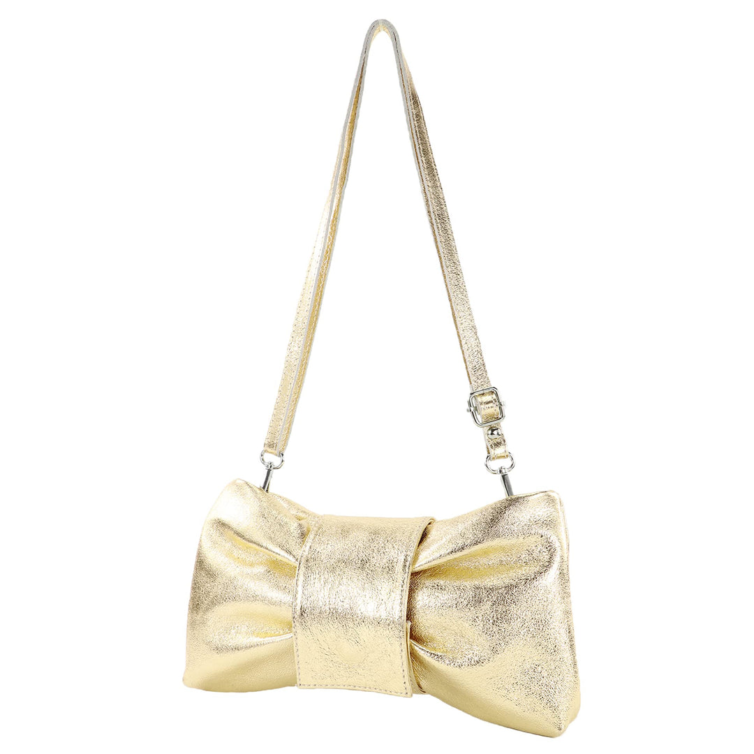 modamoda de - T214 - ital. Umhängetasche Clutch Leder Klein Lightgold Metallic, Lightgold Metallic