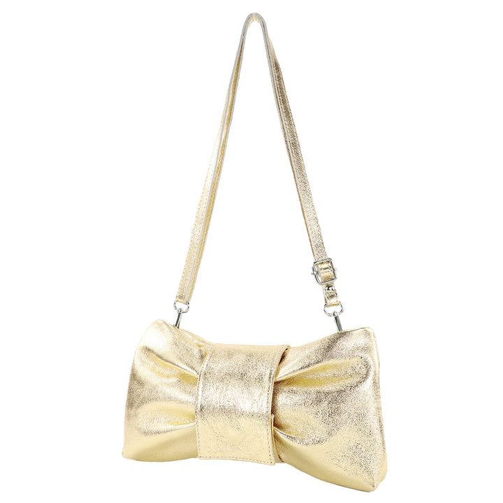 modamoda de - T214 - ital. Umhängetasche Clutch Leder Klein Lightgold Metallic, Lightgold Metallic