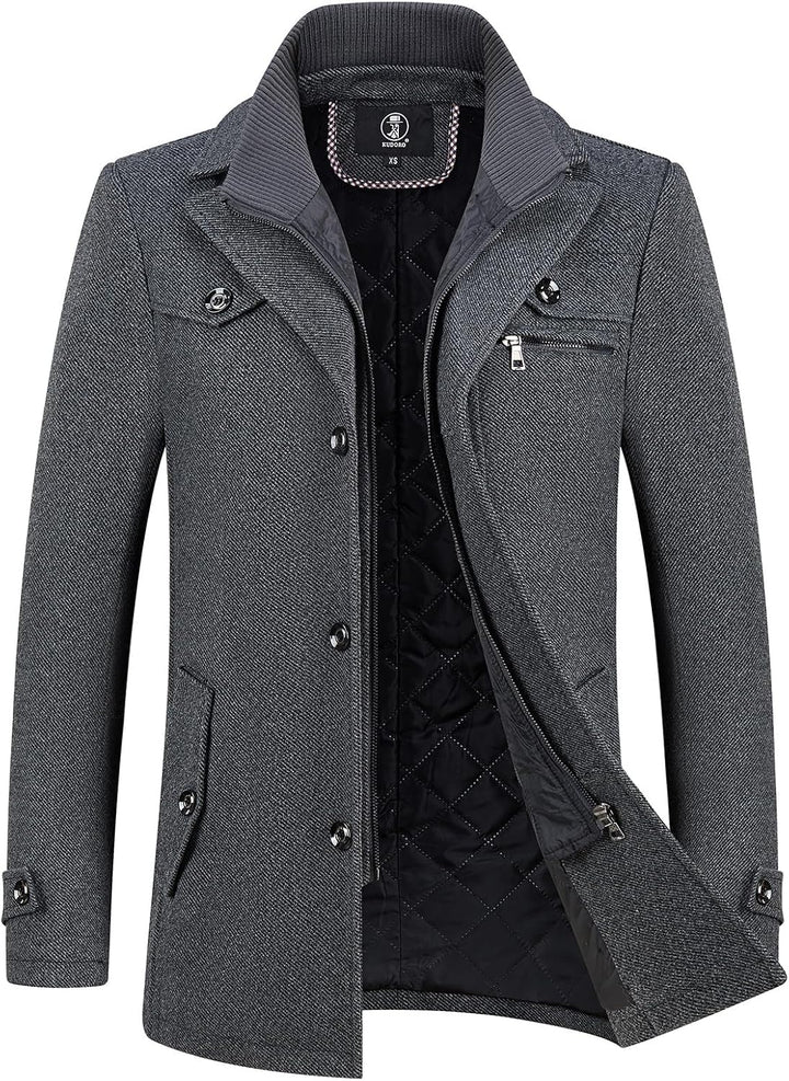 KUDORO Herren Wintermantel Wolle Kurzmantel Herren Wollmantel Mittellang Slim Fit für Business Freiz