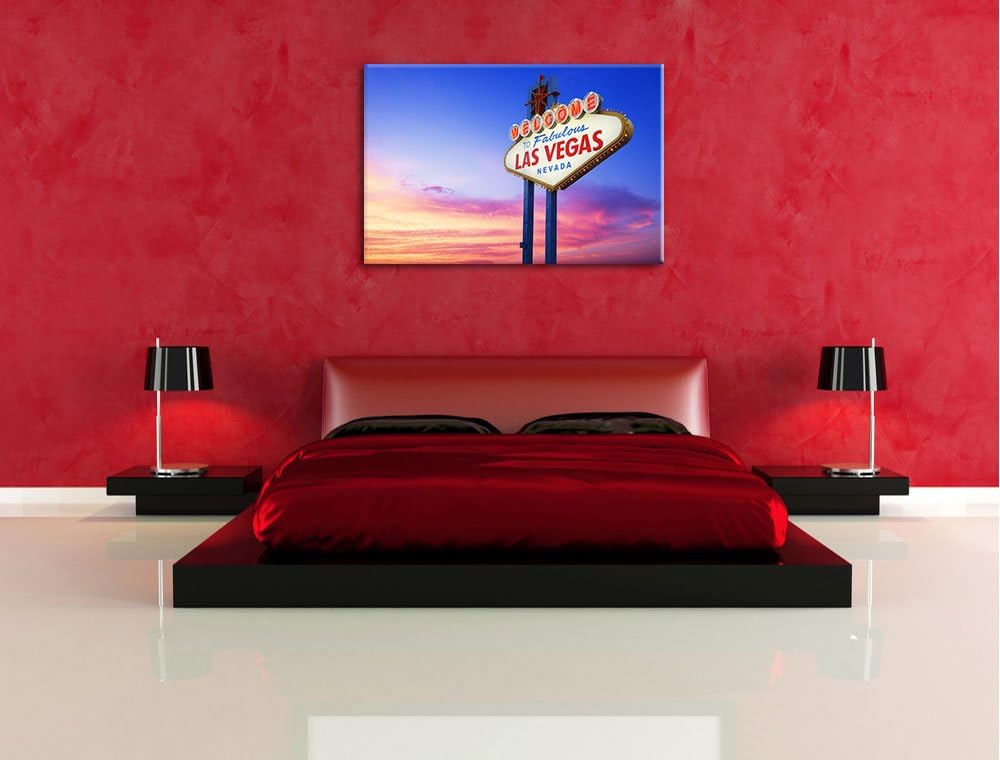 Las Vegas Schild in der Dämmerung Format: 100x70 auf Leinwand, XXL riesige Bilder fertig gerahmt mit