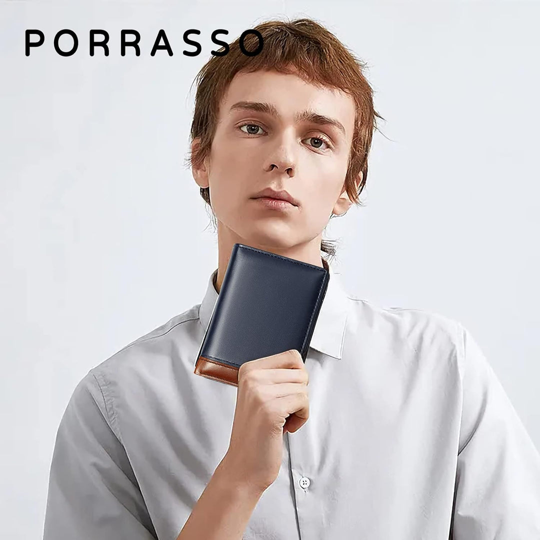 PORRASSO Herren Geldbörse Geldbeutel Kreditkartenetui Leder Brieftasche RFID Schutz Wallet Kartenetu