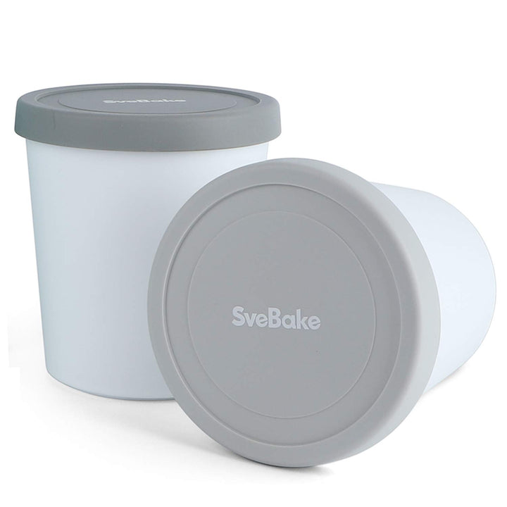 SveBake Eisbehälter für Speiseeis 1L - 2er-Set Eiswürfelbehälter mit Deckeln aus Silikon, Behälter H