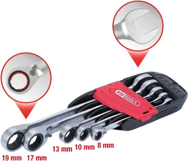 KS Tools 503.4955 GEARplus® RINGSTOP-Ratschenringmaulschlüssel-Satz, abgewinkelt, 5-tlg