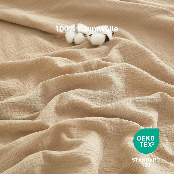 Boqingzhu Doppelte Muslin Bettwäsche Beige 135x200cm Baumwolle Weich Kuschelig Sommer Baumwollbettwä