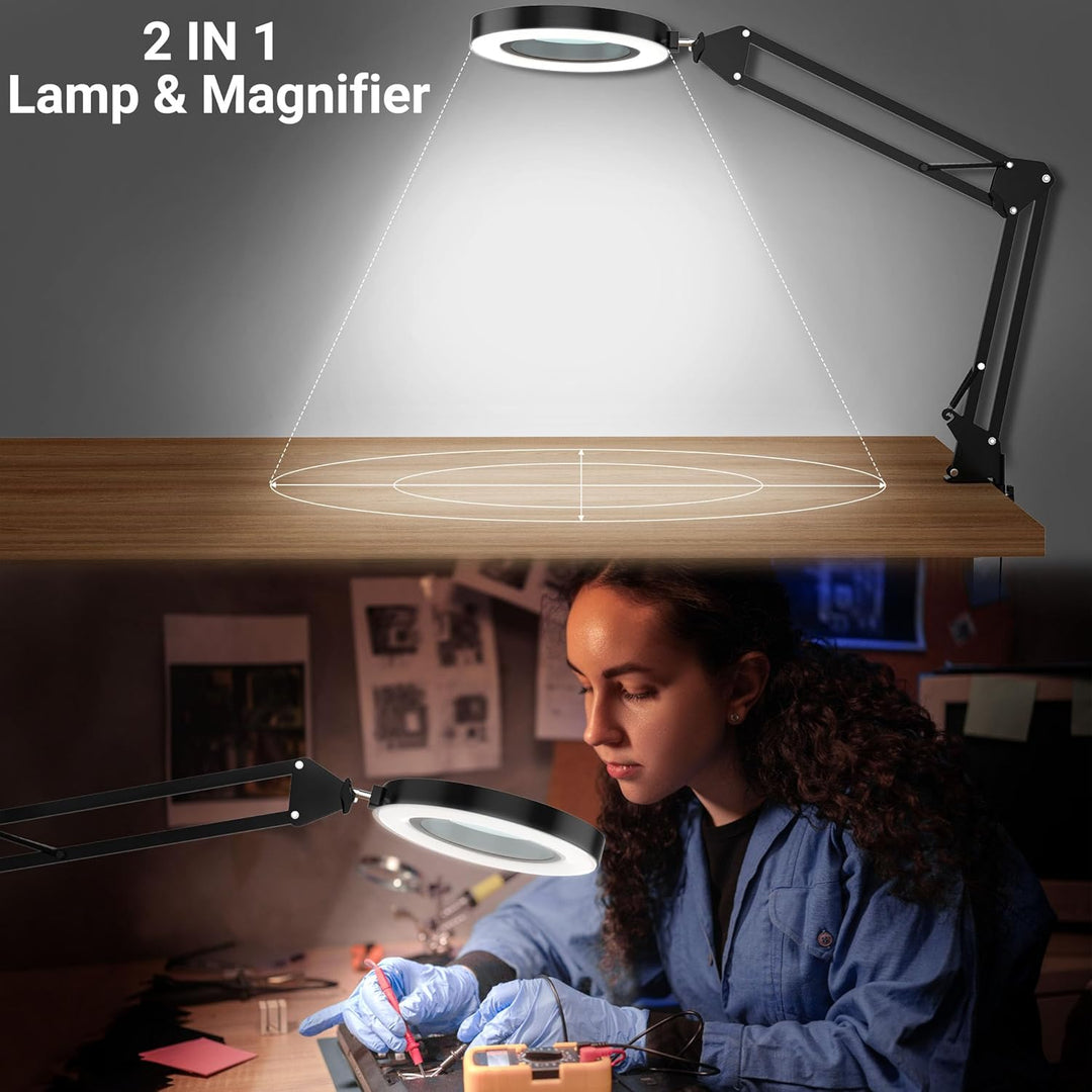 weswose 10X Lupe mit Licht und Ständer, Hochauflösende, Einstellbare Lupenlampe, 72 LED Anstecklupe,