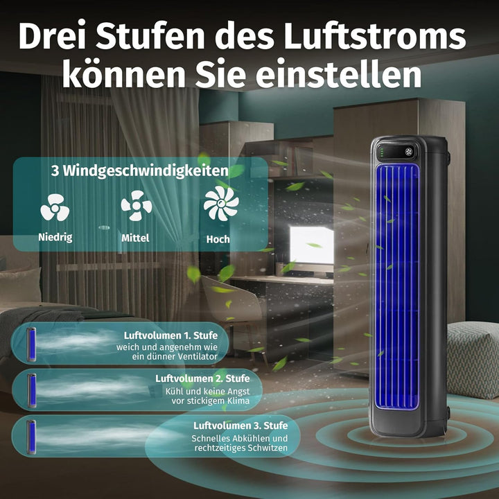 Festberg Cooling Ace Original – Kabelloser, Bladeless Turmventilator mit 3 Geschwindigkeiten | Leise