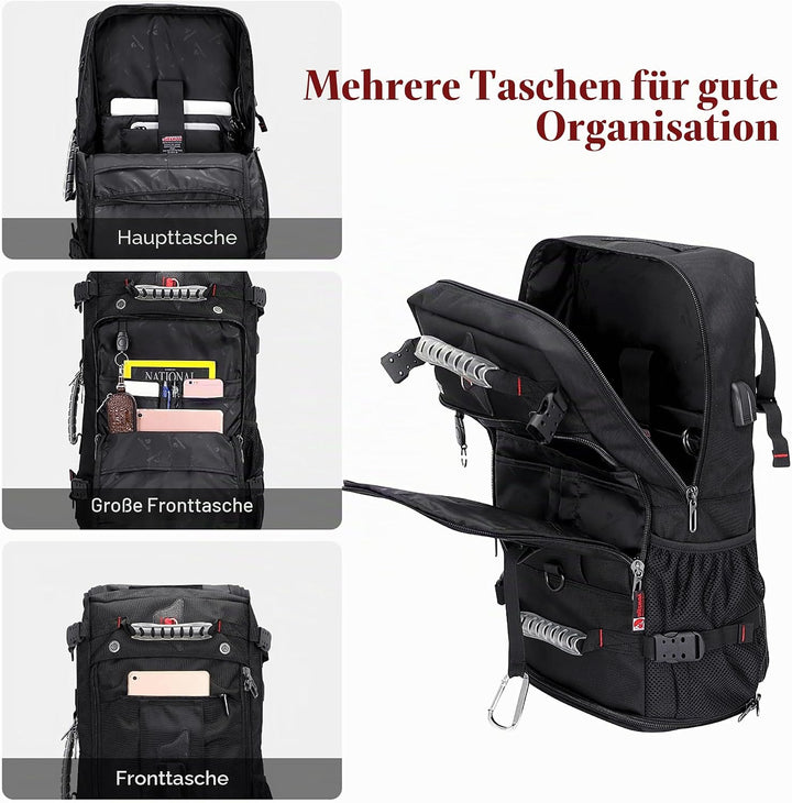 WITZMAN Reiserucksack Herren Gross 40L Reisetasche Rucksack Mit Schuhfach HandgepäCk Flugzeug Fit 17