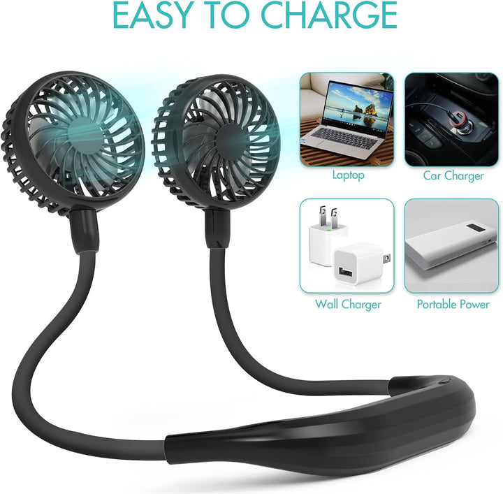 Tragbarer Halsventilator, 2600mAh batteriebetriebener, ultra leiser Freihand-USB-Lüfter mit starkem