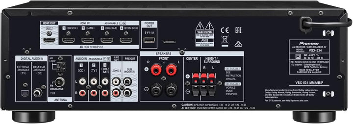 Pioneer VSX-534(B) Receiver (5x150 Watt, Dolby Atmos, DTS:X, MCACC, Advanced Sound Retriever, AM/FM,