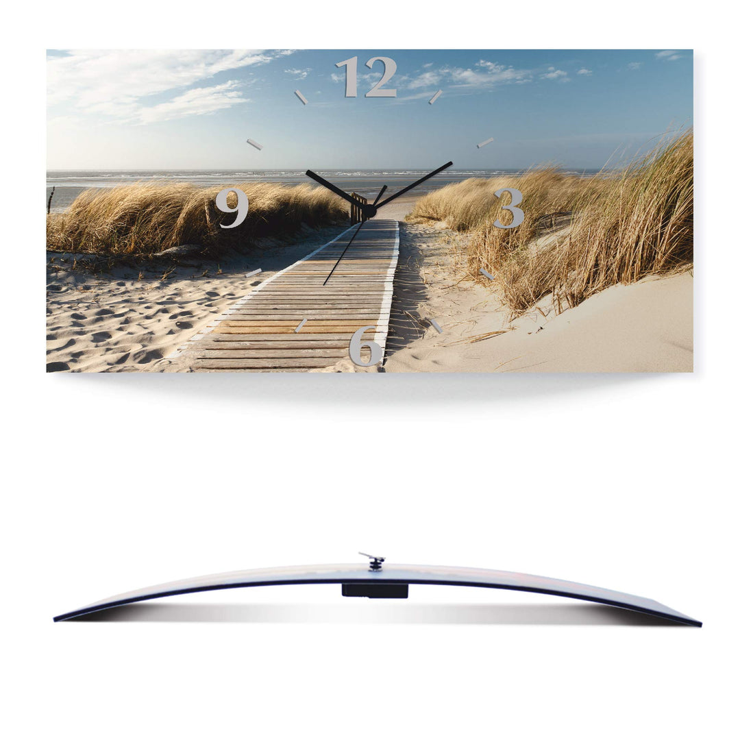 ARTLAND Wanduhr ohne Tickgeräusche Alu Funkuhr 60x30 cm Rechteckig Lautlos Strand Meer Nordsee Düne