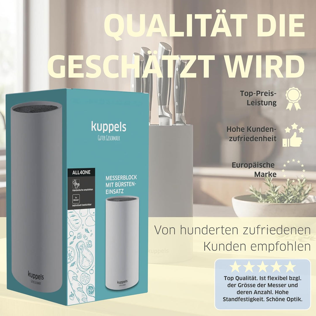 Kuppels ALL4ONE Universal Messerblock ohne Messer, Rund, Grau, Mit herausnehmbaren Borsten, 22 cm gr