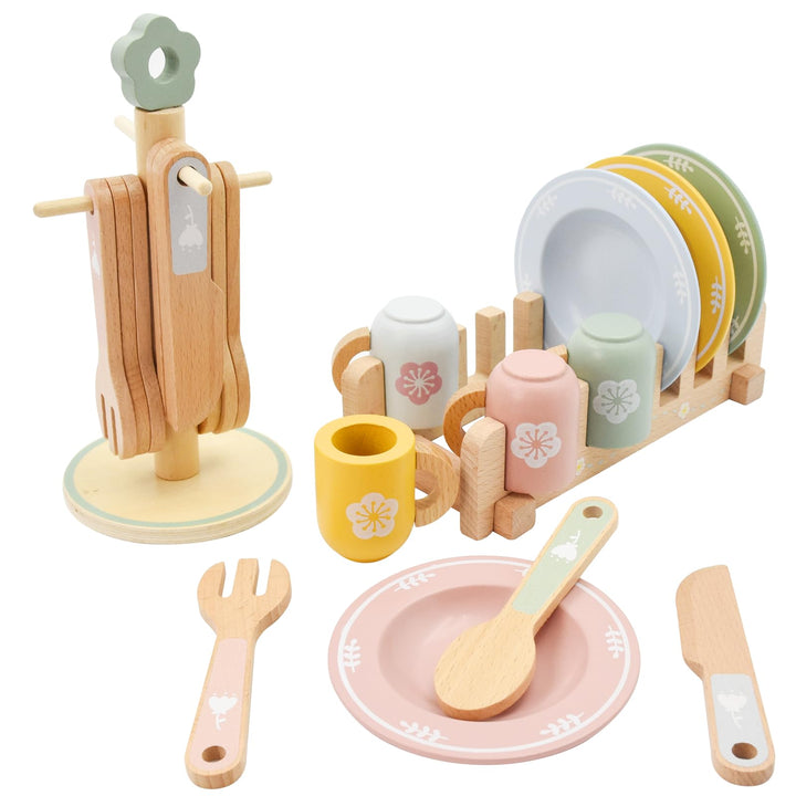 Kinderküche zubehör Holz, Aolkee Holz Spielzeug Küchengeschirr Set, Kleinkind Küche Set, küchenzubeh