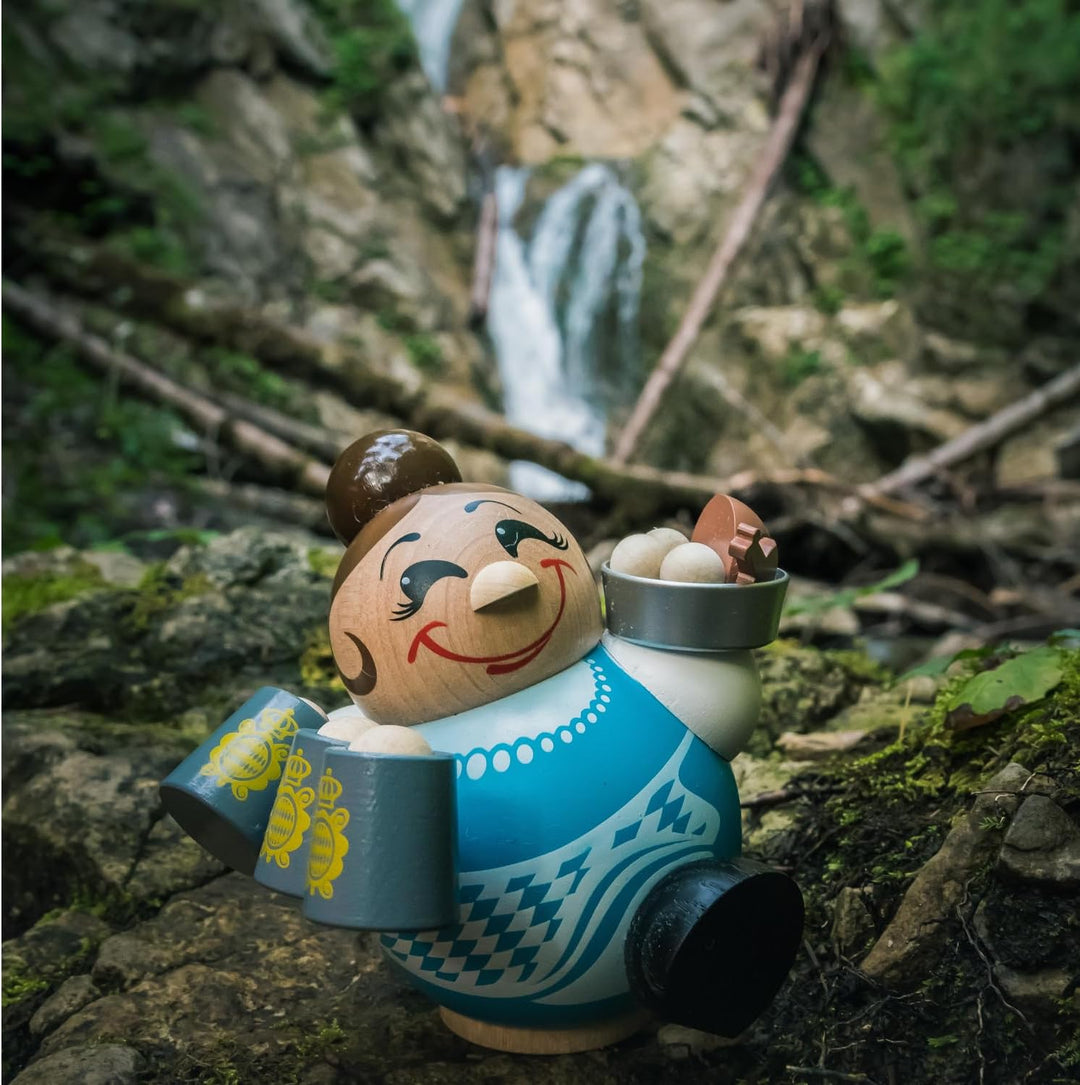 Seiffener Volkskunst | Räuchermännchen Räucherfrau | 10 cm | Kugelräuchermännchen aus dem Erzgebirge