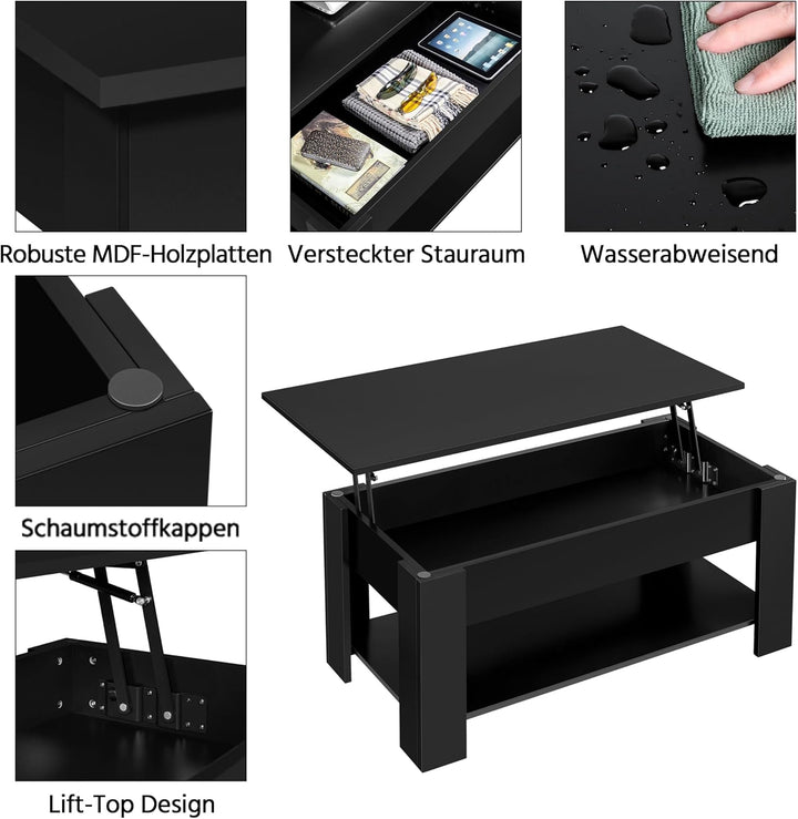 Yaheetech Couchtisch Kaffeetisch höhenverstellbar Wohnzimmertisch mit Ablagefach Sofatisch Beistellt