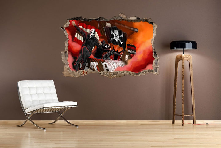 Ultras St. Pauli mit Totenkopf Flagge, 3D Wandsticker Format: 92x62cm, Wanddekoration, 92x62