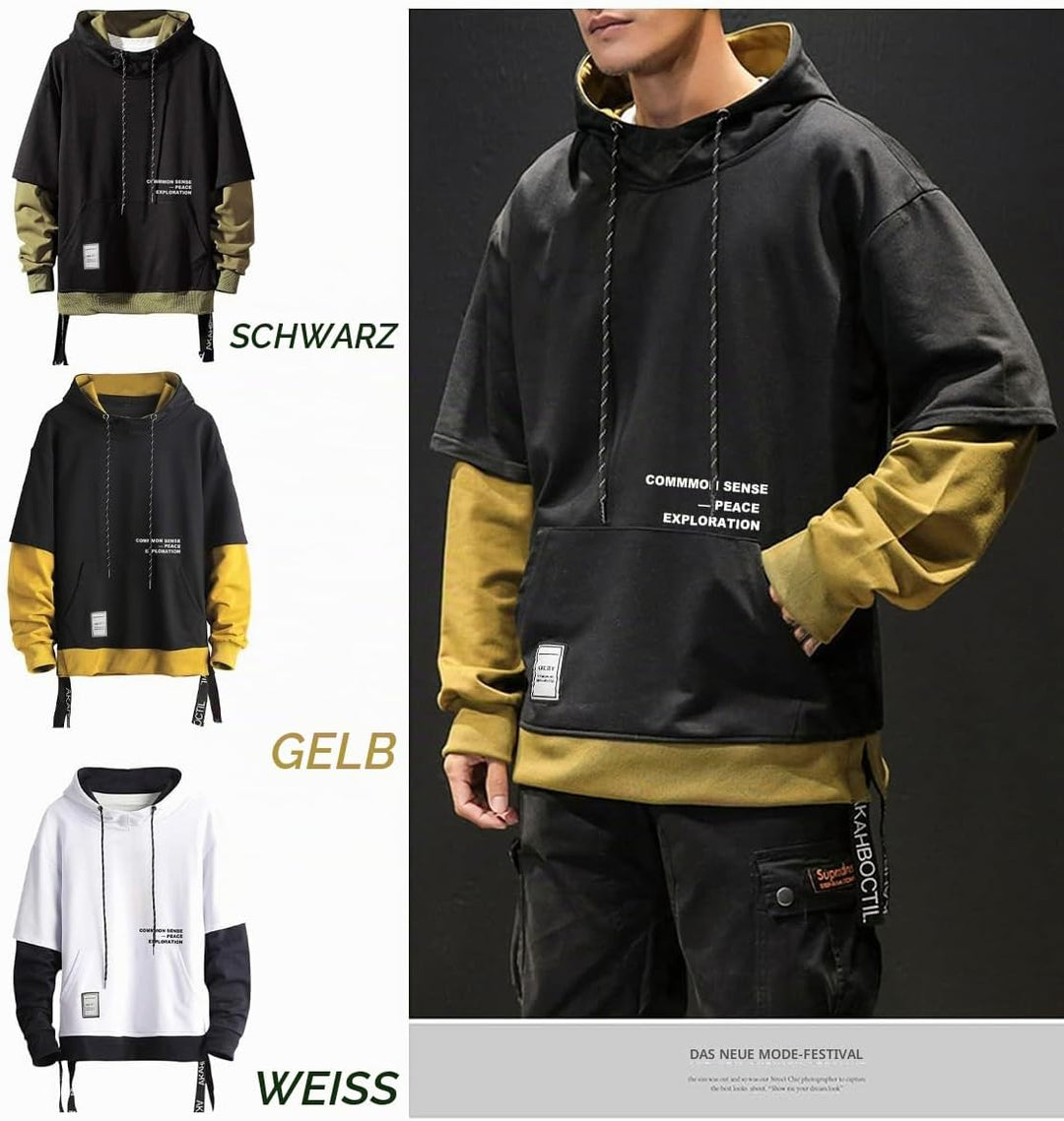 Moshtashio Kapuzenpullover für Herren, Patchwork Hoodie mit Kontrastfarbe Langarm Basic Sweatshirt P