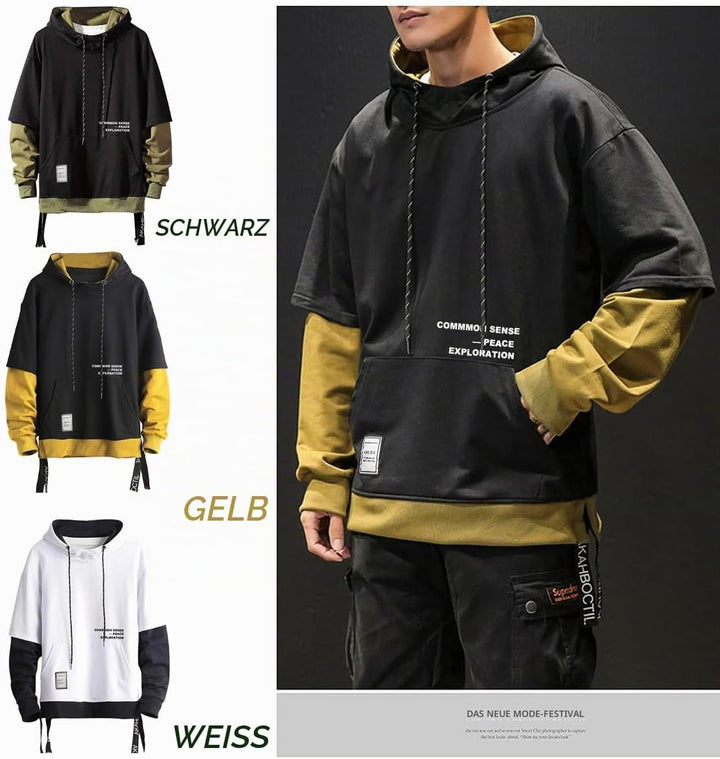 Moshtashio Kapuzenpullover für Herren, Patchwork Hoodie mit Kontrastfarbe Langarm Basic Sweatshirt P