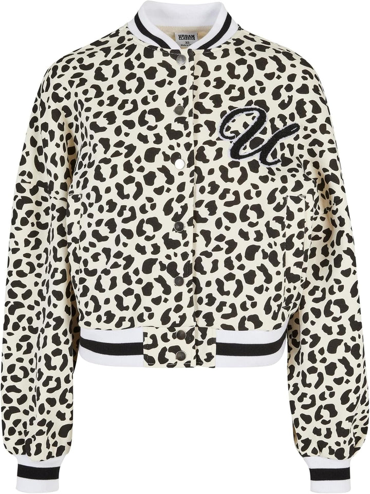 Urban Classics Damen Ladies AOP Oversized College Sweat Jacket XL Whitesandleo/Whitesand, XL Whitesa