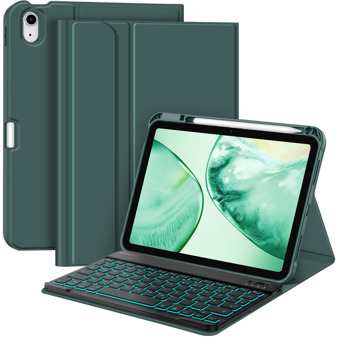 FINTIE Hülle mit Tastatur für iPad A16 11 Generation/10 Gen (11/10.9 Zoll, 2025/2022), 7-farbige Hin