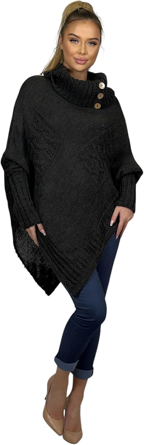 Mississhop Poncho Strick Sweatshirt Pullover Umhang Überwurf Einheitsgrösse Graphit, Einheitsgrösse