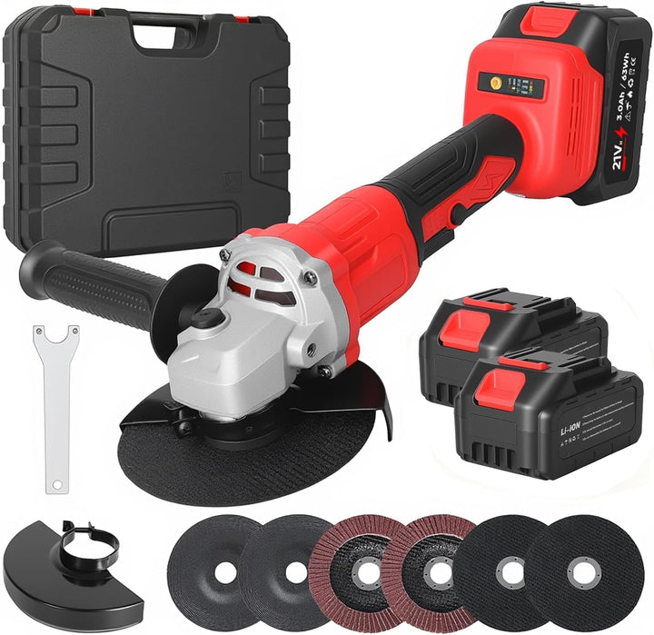 Akku Winkelschleifer 125 mm, 21V Akku Flex mit 2× 3.0Ah Akkus & Ladegerät, Bürstenloser Motor Winkel