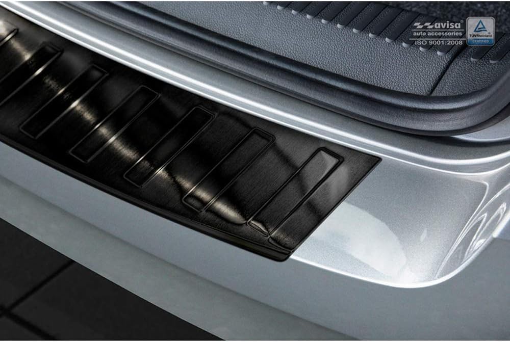 Avisa Schwarz Edelstahl Heckstossstangenschutz kompatibel mit Skoda Fabia III Combi 2015- 'Ribs'