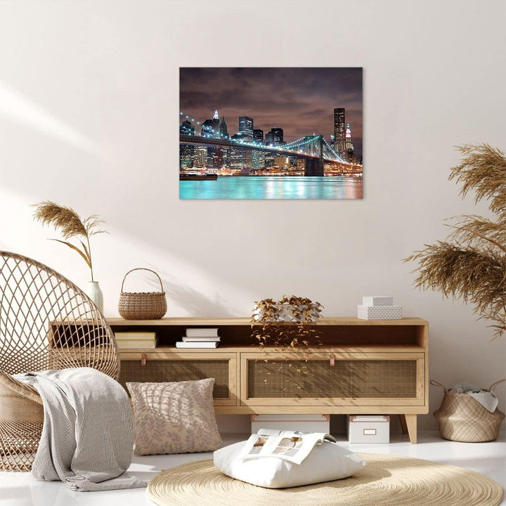 Bilder auf Leinwand Stadt Brücke Wolkenkratzer Leinwandbild 70x50cm Wandbilder Dekoration Wohnzimmer