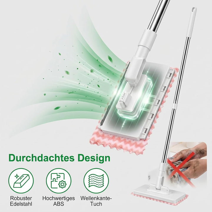 Wischmopp mit Druck Klemm System, Waschmopp Mit 10 Wiederverwendbaren Mikrofasertüchern Ohne Waschen