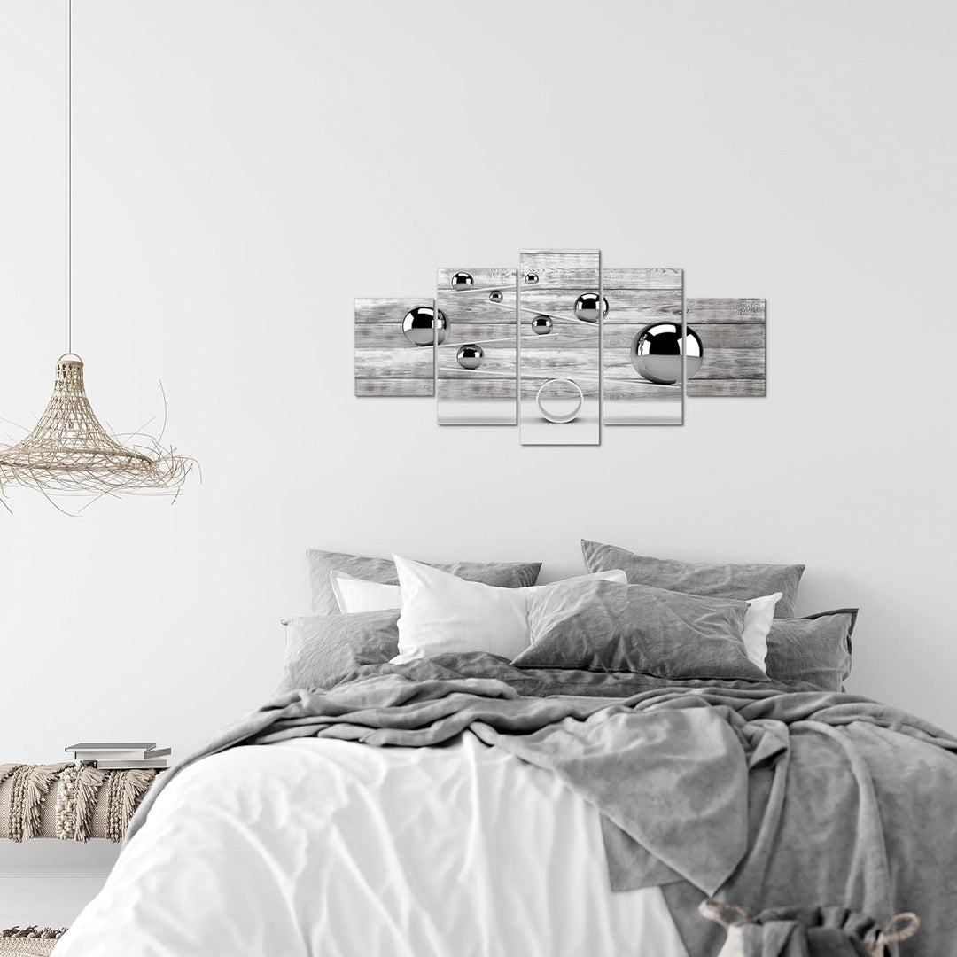 Runa Art Wandbilder 3D Kugeln 5 Teilig Bild auf Vlies Leinwand Deko Wohnzimmer Abstrakt Illusion Gra