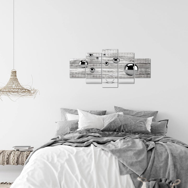 Runa Art Wandbilder 3D Kugeln 5 Teilig Bild auf Vlies Leinwand Deko Wohnzimmer Abstrakt Illusion Gra