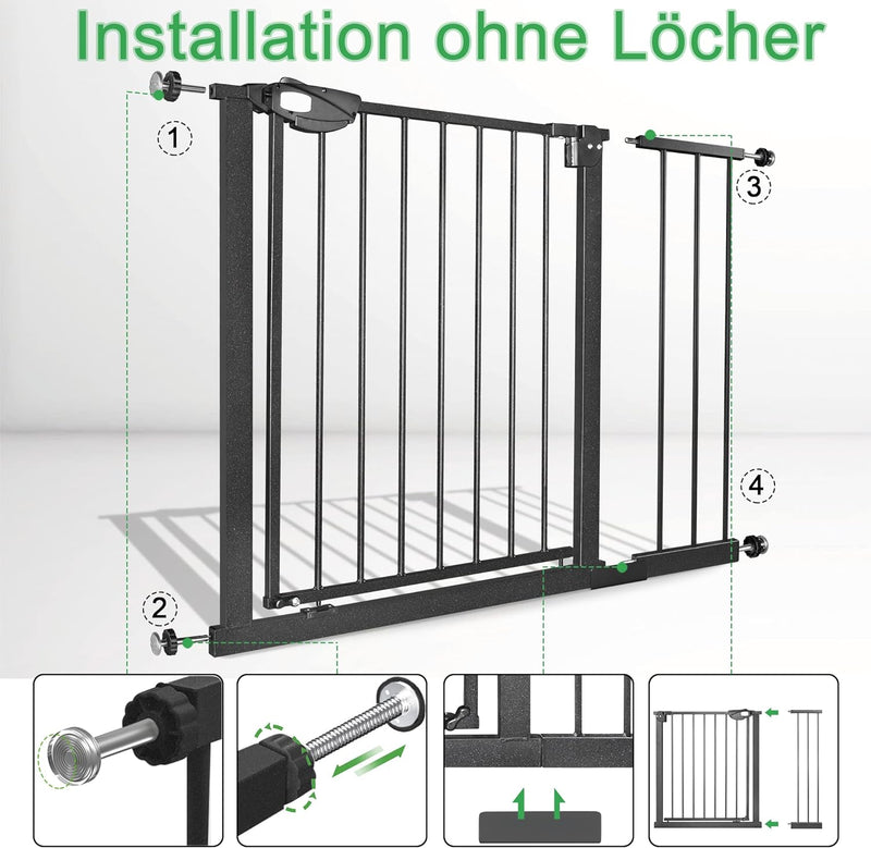 UISEBRT Türschutzgitter Ohne Bohren Treppenschutzgitter für Kinder 105-115cm breit, Auto-Close Baby