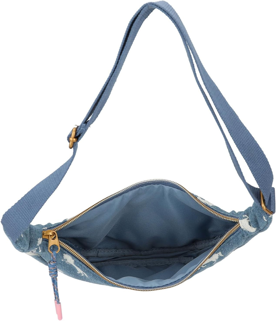 Depesche 12873 Miss Melody Denim - Kleine Halbmond Umhängetasche aus Jeans, mit Pferde Muster, Dunke