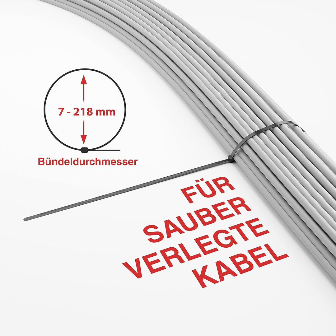 HeiKab 50 Kabelbinder 750 x 7,6 mm - UV-Beständig - Mindestzugfestigkeit 540 N / 55 kg - Schwarz - 7