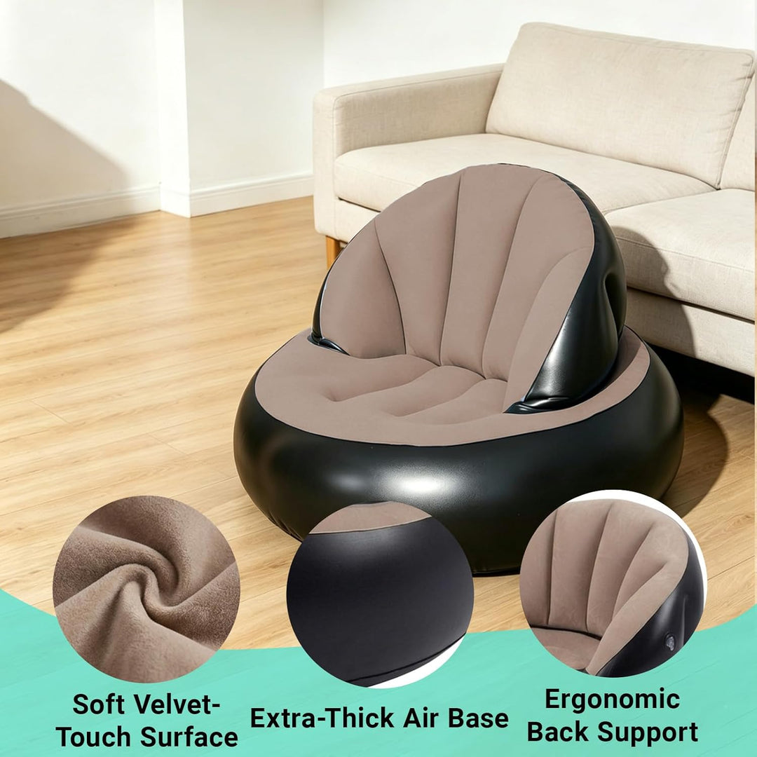 Aufblasbarer Sessel Sofa mit Flockoberfläche，Aufblasbares Sofa Rundes Luftsofa inkl Fusspumpe Wasser
