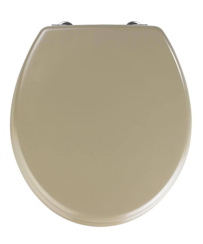 WENKO WC-Sitz Prima Sandbeige Matt, hochwertiger Retro-Stil Toilettensitz, WC-Deckel inkl. Wandpuffe