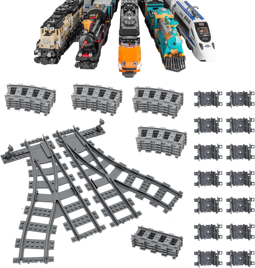 RANJIMA Bausteine Zug Schienen Set,40 Stück City Zug Schienen Set,Eisenbahn Schienen Zubehör für Tra