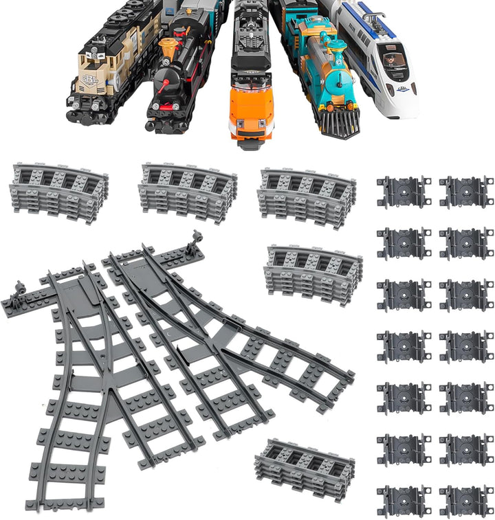 RANJIMA Bausteine Zug Schienen Set,40 Stück City Zug Schienen Set,Eisenbahn Schienen Zubehör für Tra