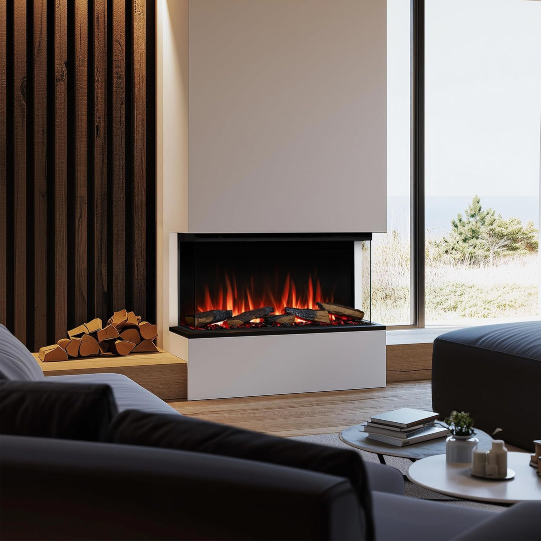 CrownFlame Athena 36" Elektrokamin - Elektrischer Einbaukamin mit Heizung - realistischer 3D-Flammen