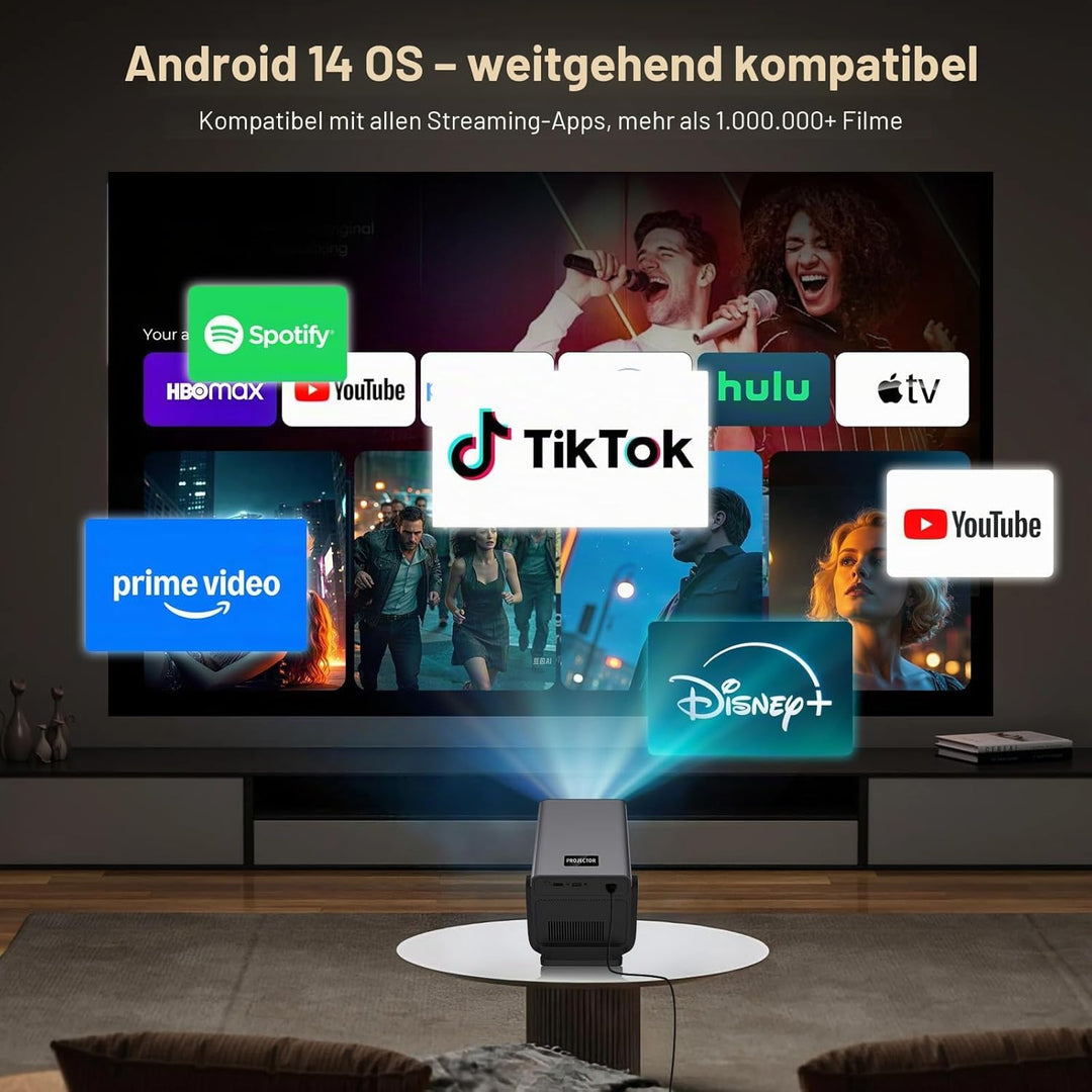 [Native 1080P/2000 ANSI/KI-Sprachassistent] Smart Beamer mit Android 14 OS 4K-Unterstützung X7 Proje