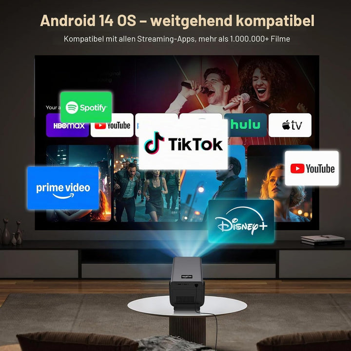 [Native 1080P/2000 ANSI/KI-Sprachassistent] Smart Beamer mit Android 14 OS 4K-Unterstützung X7 Proje