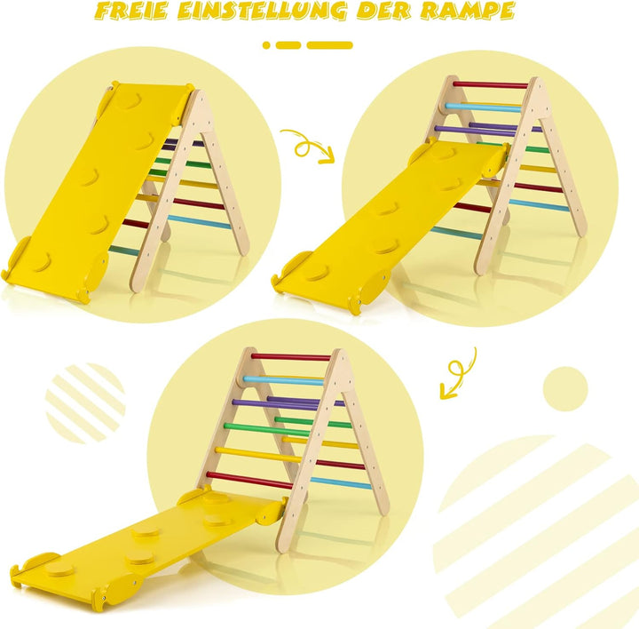 DREAMADE 3 in 1 Montessori Kletterdreieck mit 2-seitiger Rampe, Holzdreieck Sprossendreieck Kletters