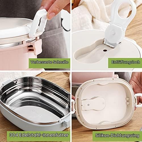 lyrlody Thermo-Lunchbox aus Edelstahl Bento-Box mit 1/2/3 Tragbarer Luftdichter Lunchbox mit Griff f