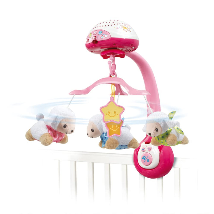 VTech - Lumi Mobile rosa Schafzähler, Mobile mit Musik, Babybett, Kinderwagen und Sitzschale mit Fer