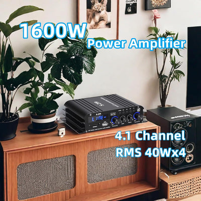 4.1-Kanal Verstärker, 1200W Mini HiFi Verstärker, Bluetooth 5.0 für Heimlautsprecher 40W x 4 + Activ